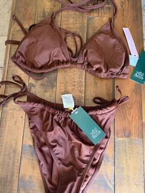 Wild Fable Women's Brown Tie-String Triangle Bikini Set top size XL, panty large